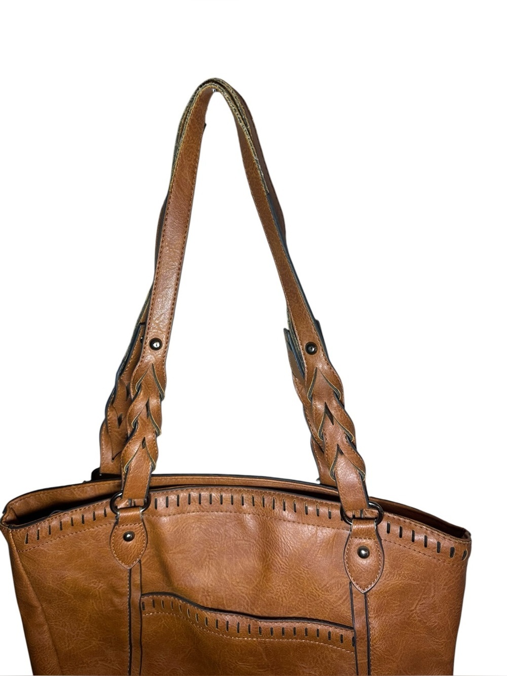 Sam & Hadley brown vegan leather hobo tote bag - Picture 3 of 9